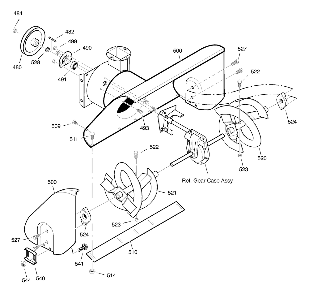 Auger Housing Diagram and Parts List for 633129X54B 2001 Briggs and Stratton Snow Blower